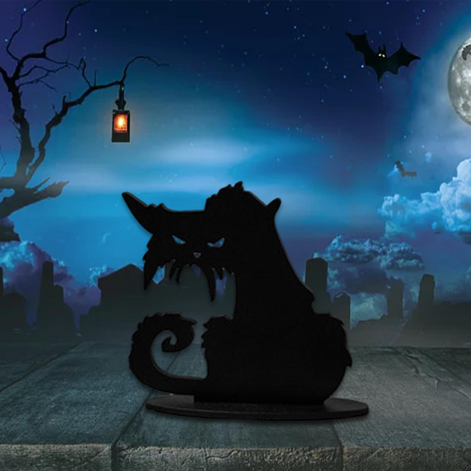 Halloween Silhouette Decoration Wood Scary Sculpture for Home Outdoor Indoor Cat