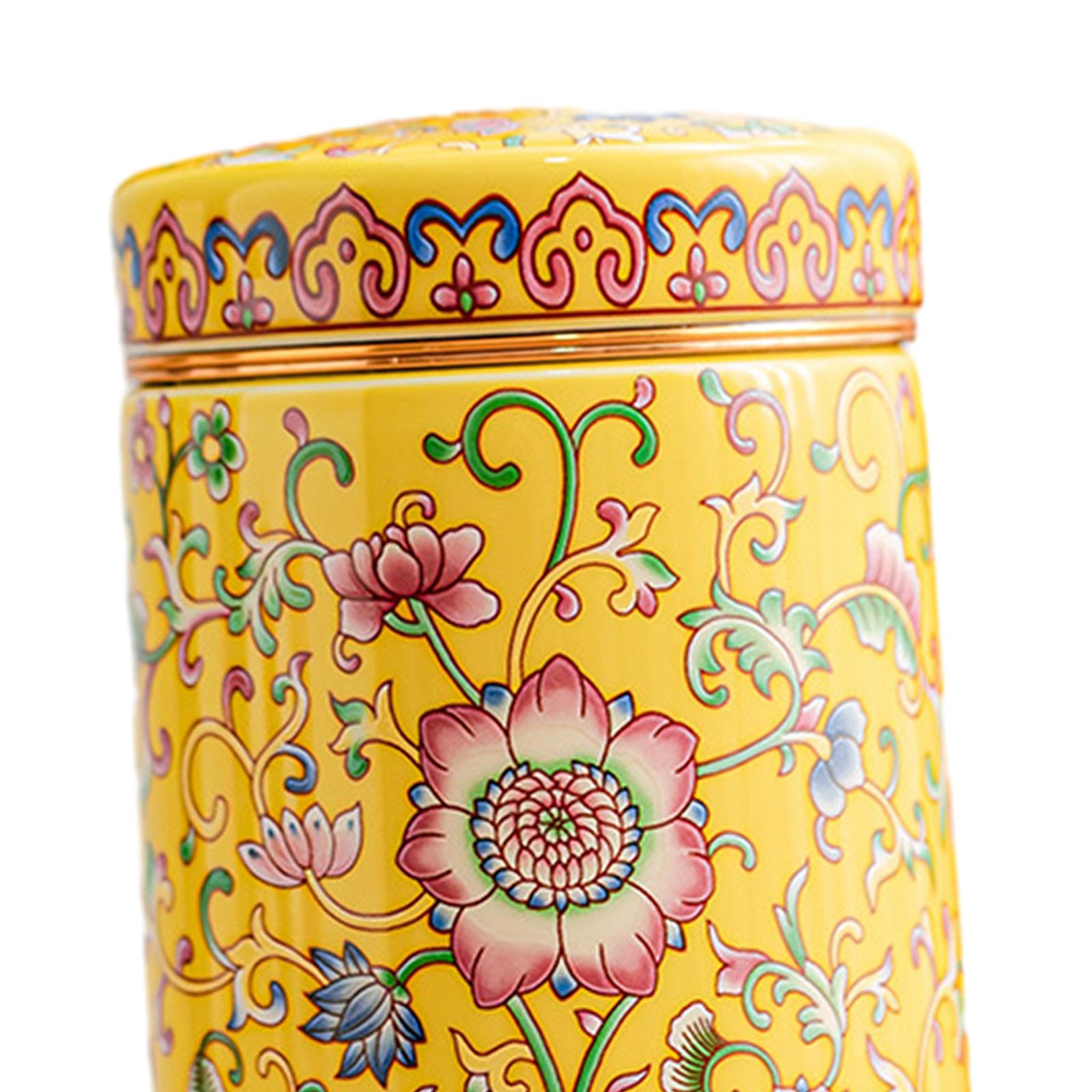 Temple Ginger Jar Tea Canister Decoration Versatile Tea Storage Jar with Lid Single Jar Yellow