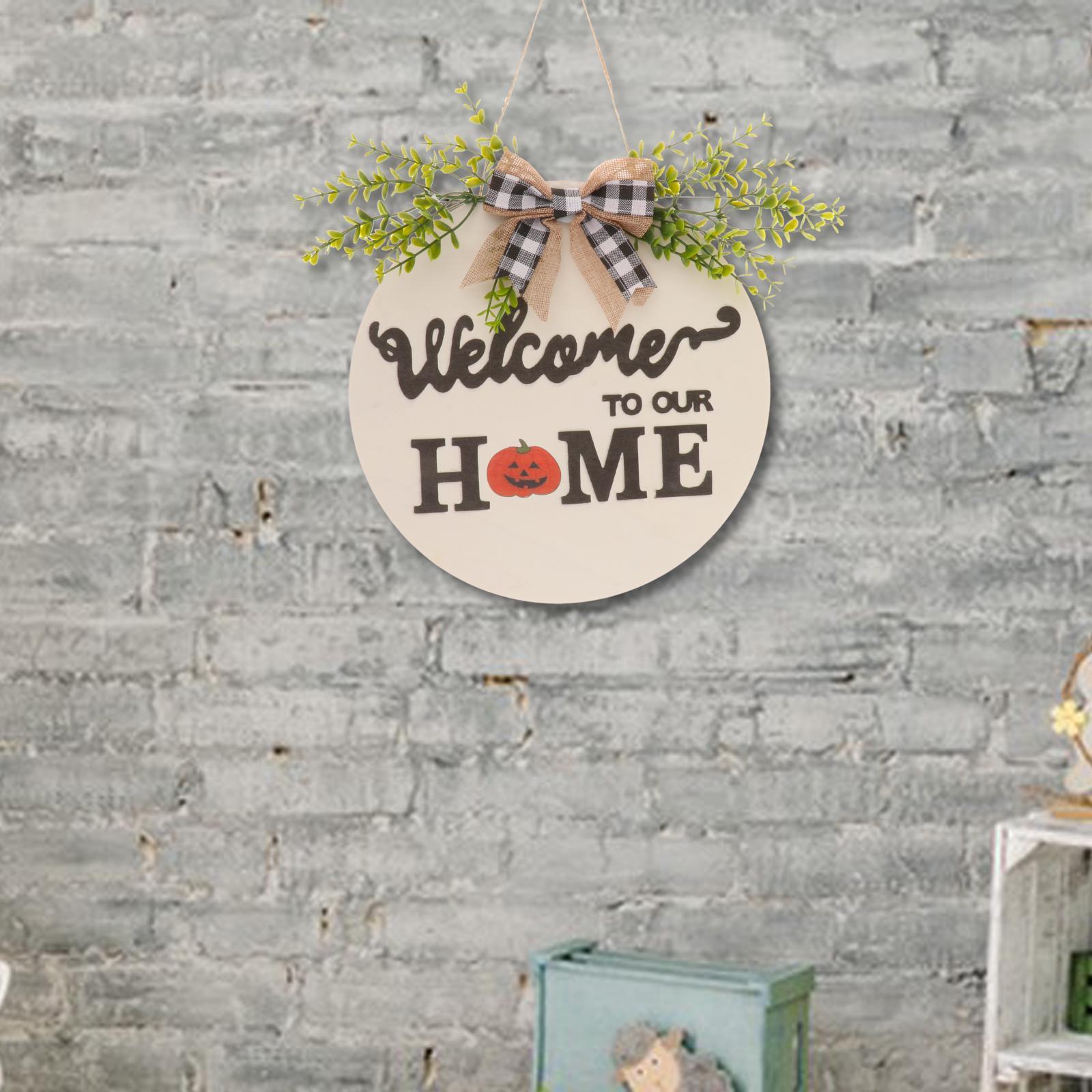 Interchangeable Seasonal Welcome Sign Wooden Wreaths Wall Hanging for Entryway