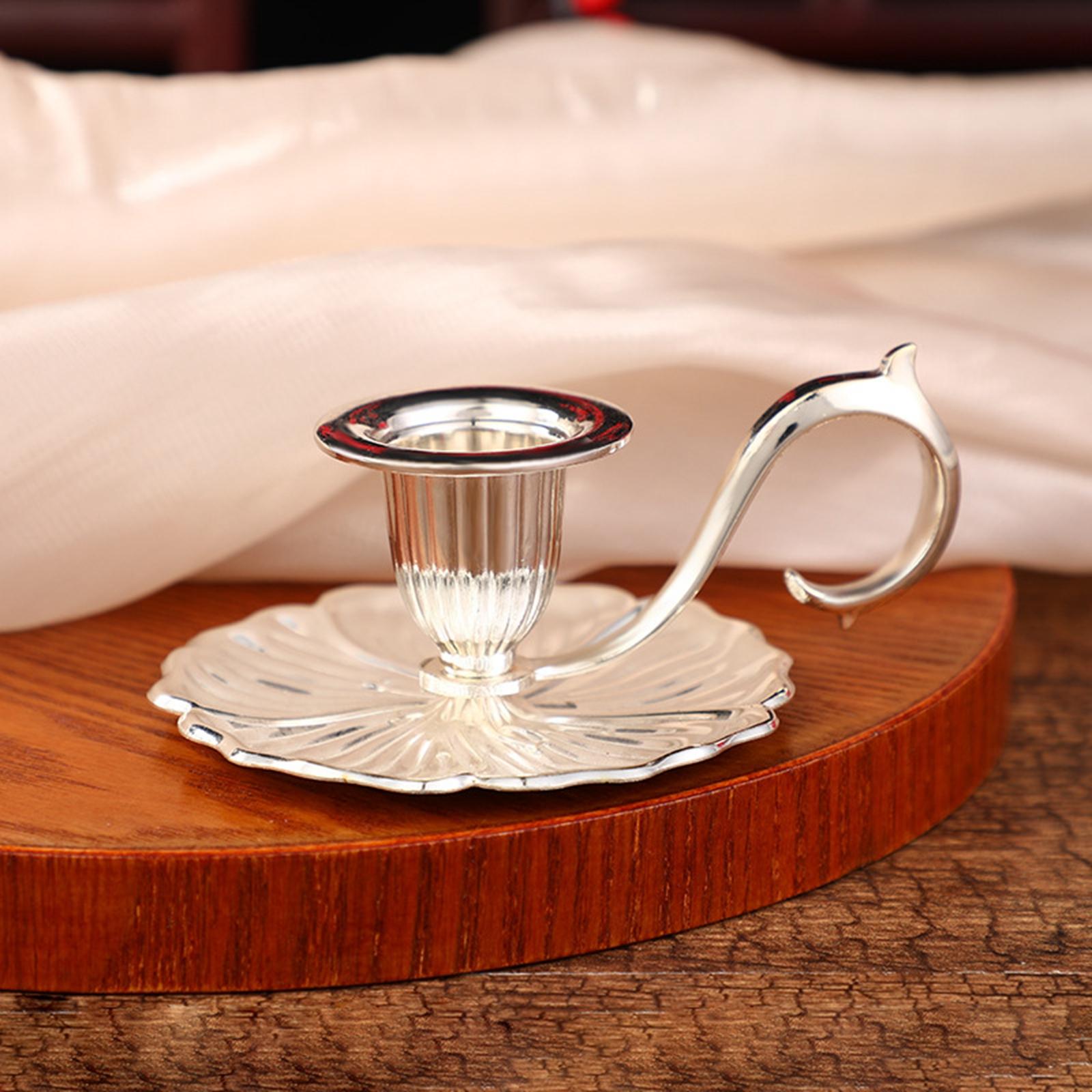 Retro Handheld Candlestick Holder Candle Ornament for Home Halloween Desktop Silver