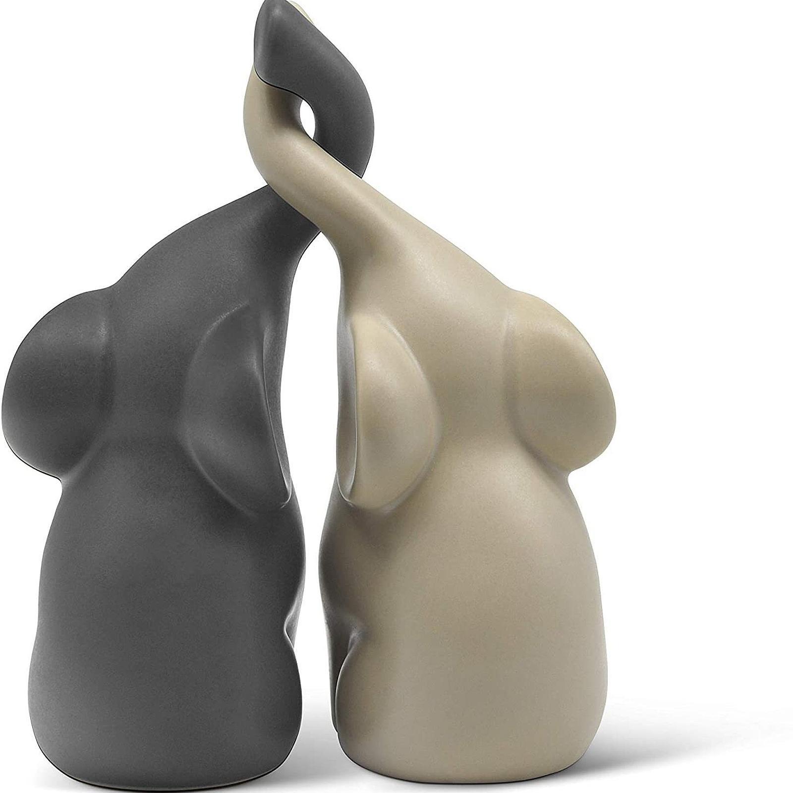 2Pcs Couple Elephant Sculptures Ceramic Modern for Shelf Cabinet Living Room