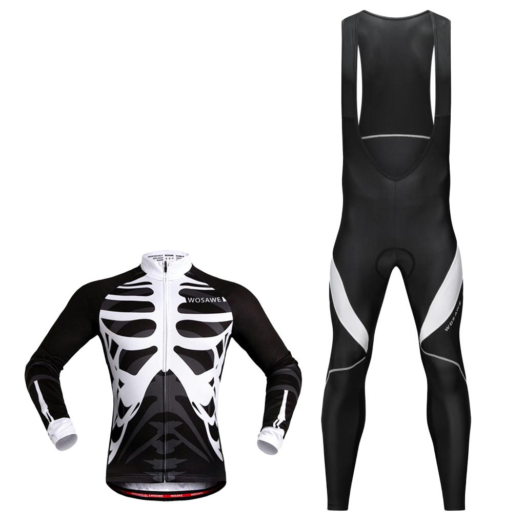 Bike Bicycle Cycling Long Jersey T Shirt Top with Bib Pants Set Skeleton XXL