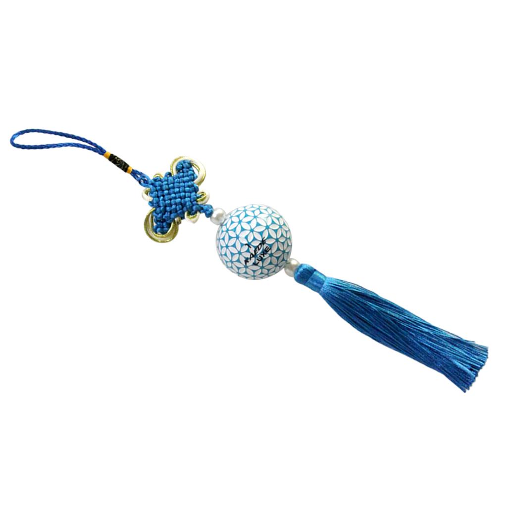 Chinese Knot Tassel with Golf Ball Home Car Office Hanging Decoration Blue