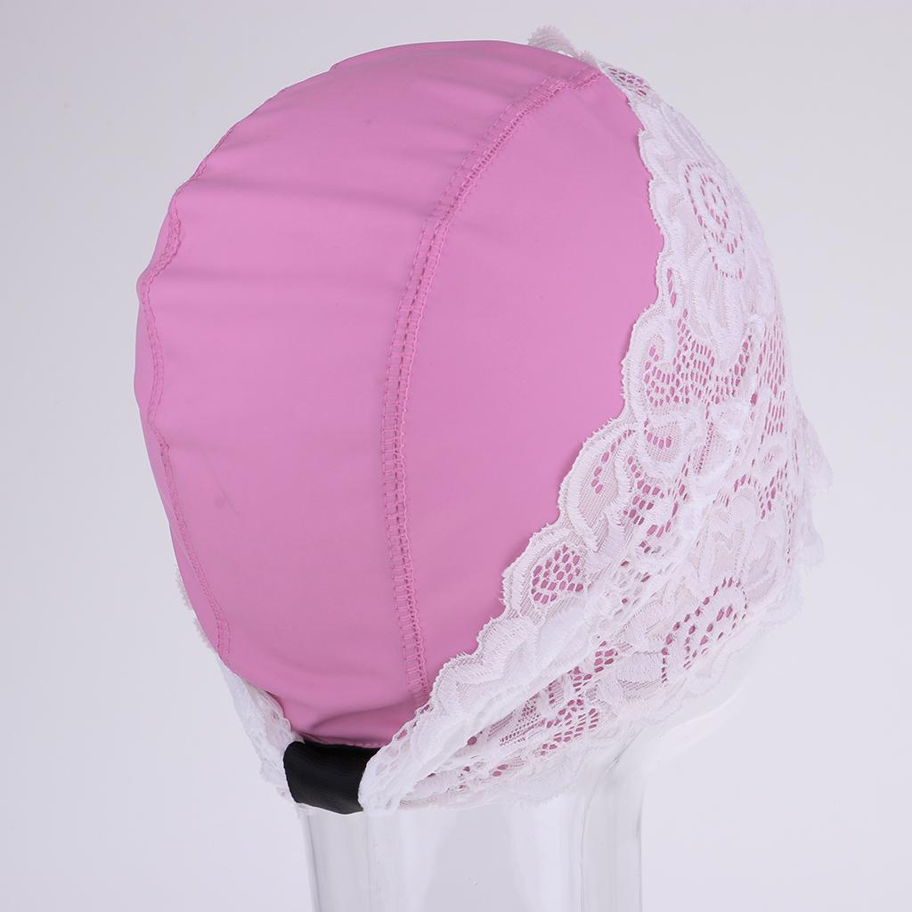 PU Waterproof Lace Cap Professional Swimming Cap Bath Hat Pink