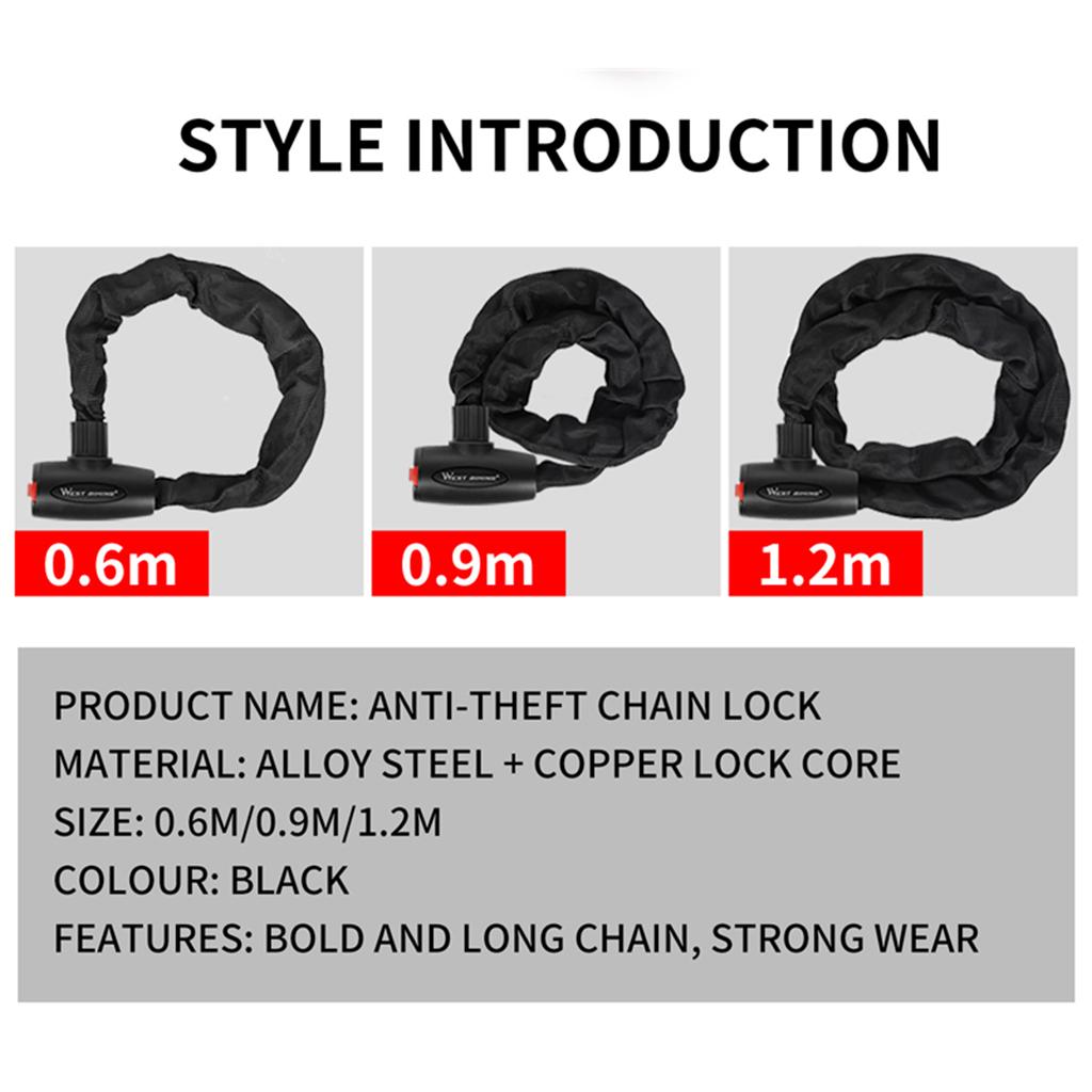 90cm 3ft Anti-theft Locks Motorcycle Bicycle Chain Lock Key