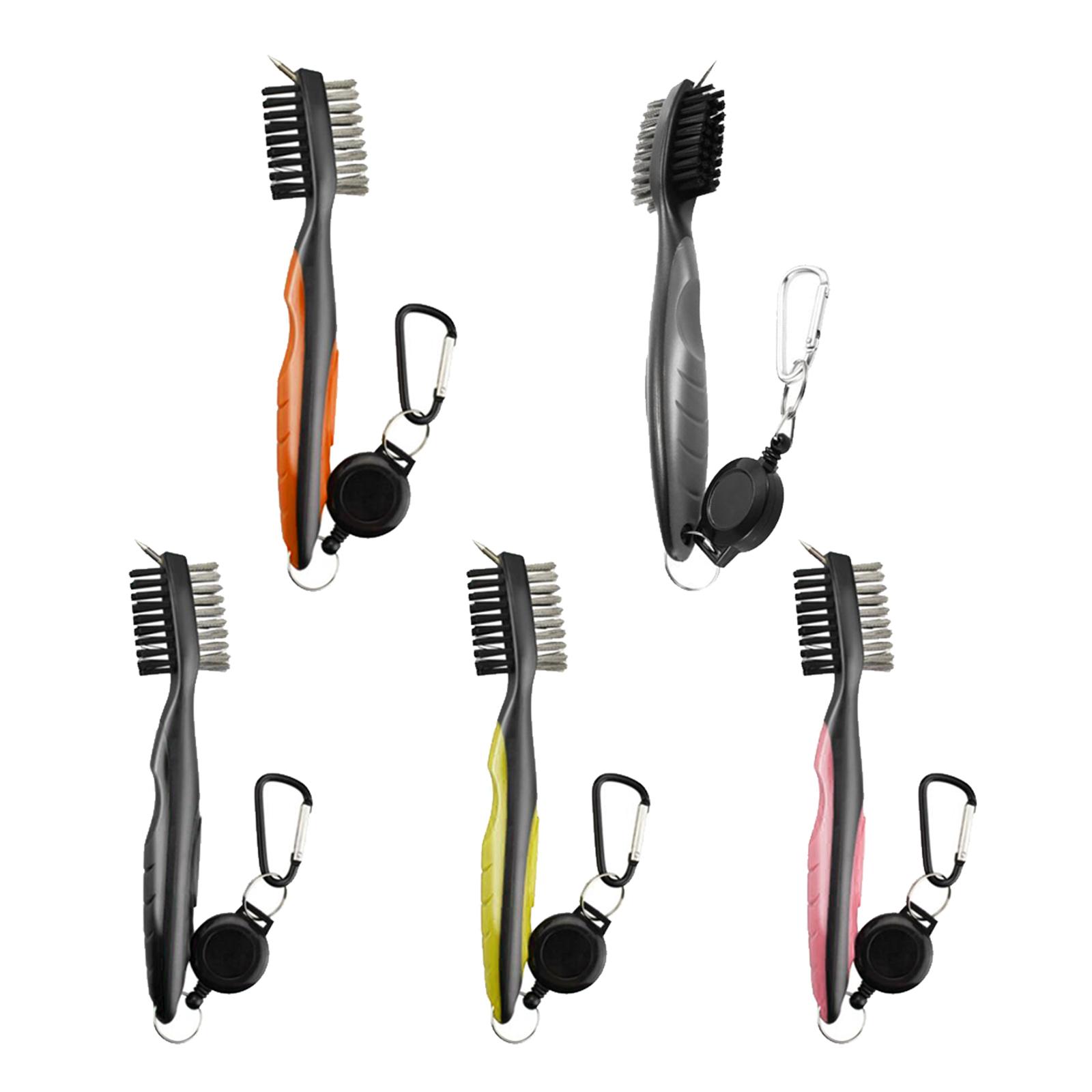 2xGolf Club Brush Cleaner Retractable Zip Line Groove Cleaning Tool Yellow