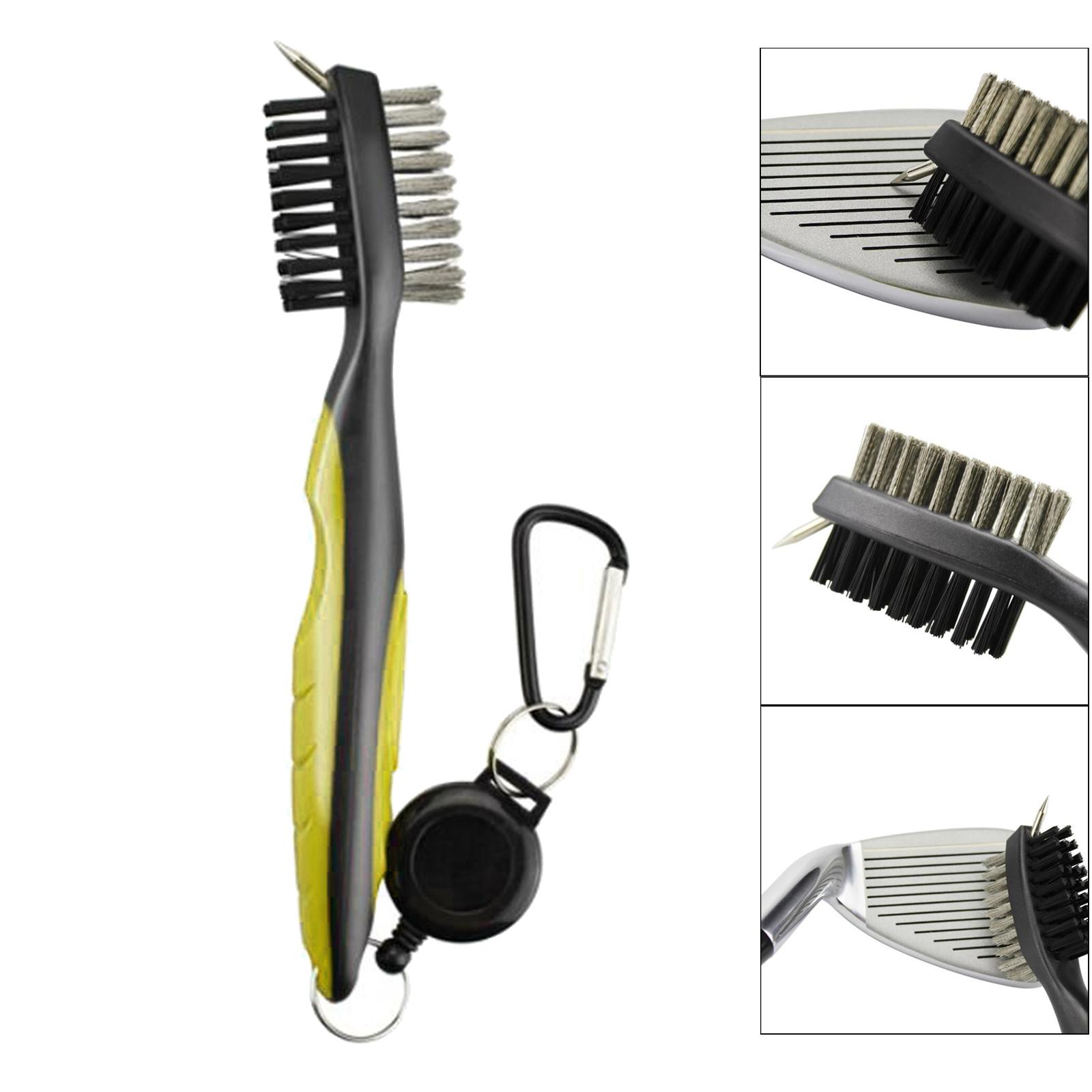 Golf Club Brush Cleaner Retractable Zip Line Groove Cleaning Tool Yellow