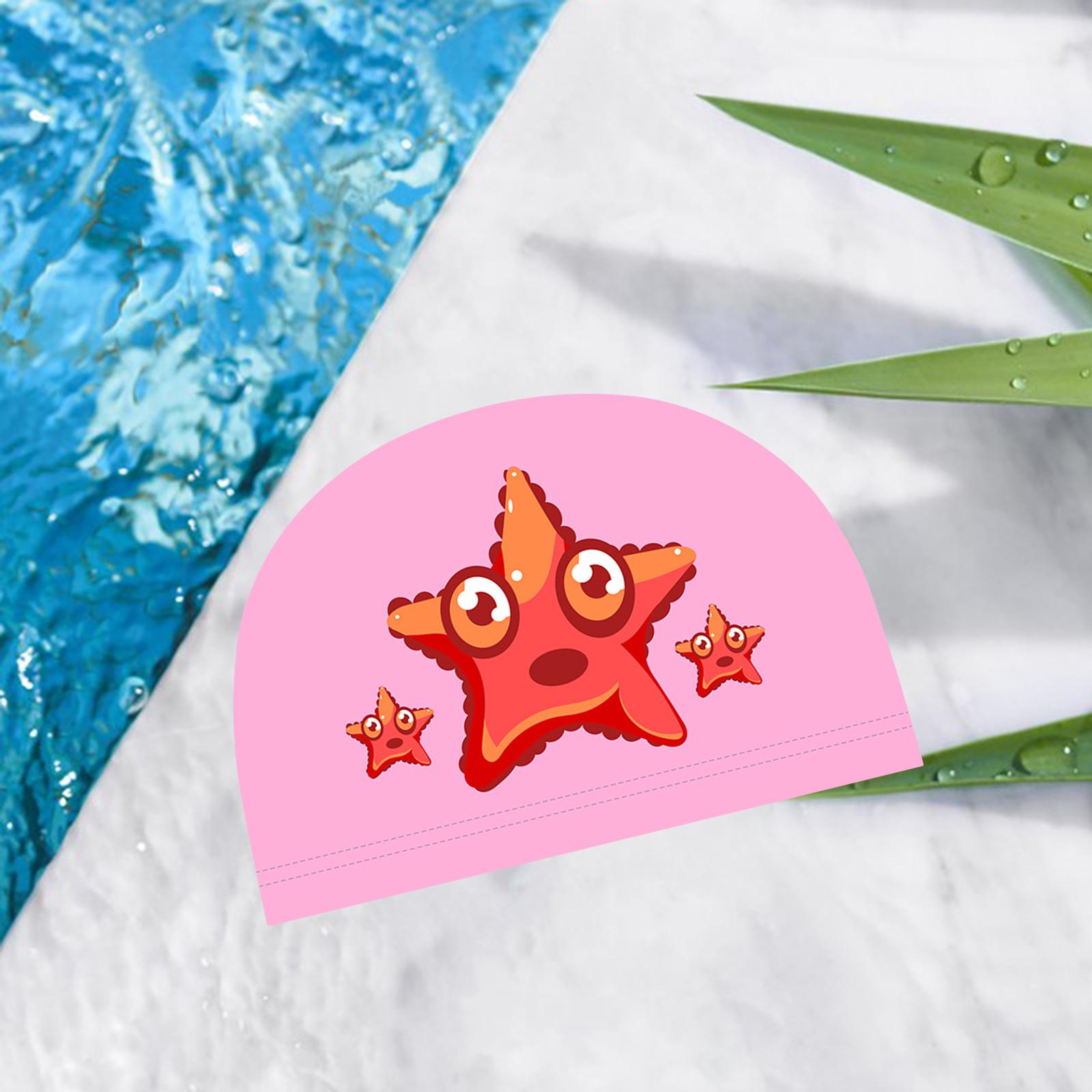 Swim Cap Kids Bathing Swimming Hat Girl Boy Animal Print Cap Pink Starfish