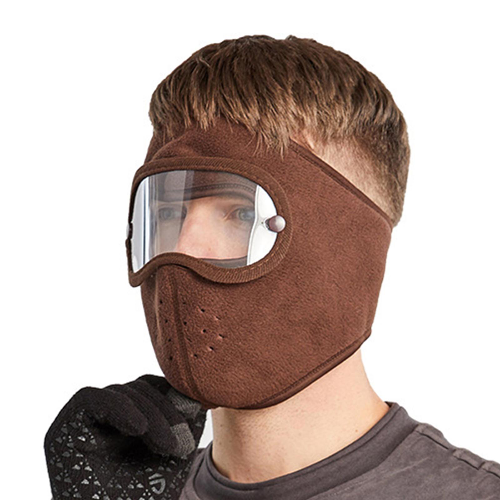 Facial Headgear Anti-Fog Polar Fleece w/ Removable Windproof Goggles Coffee