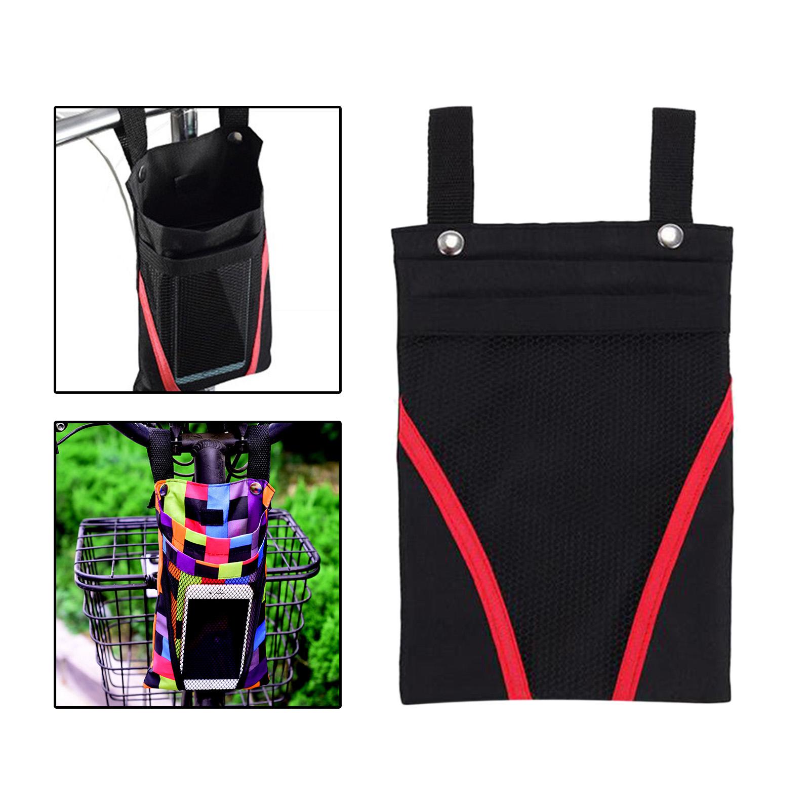 Scooter Bike Front Handlebar Bag Cycling Tools Charger Pouch Pack Universal Red Stripes on Black