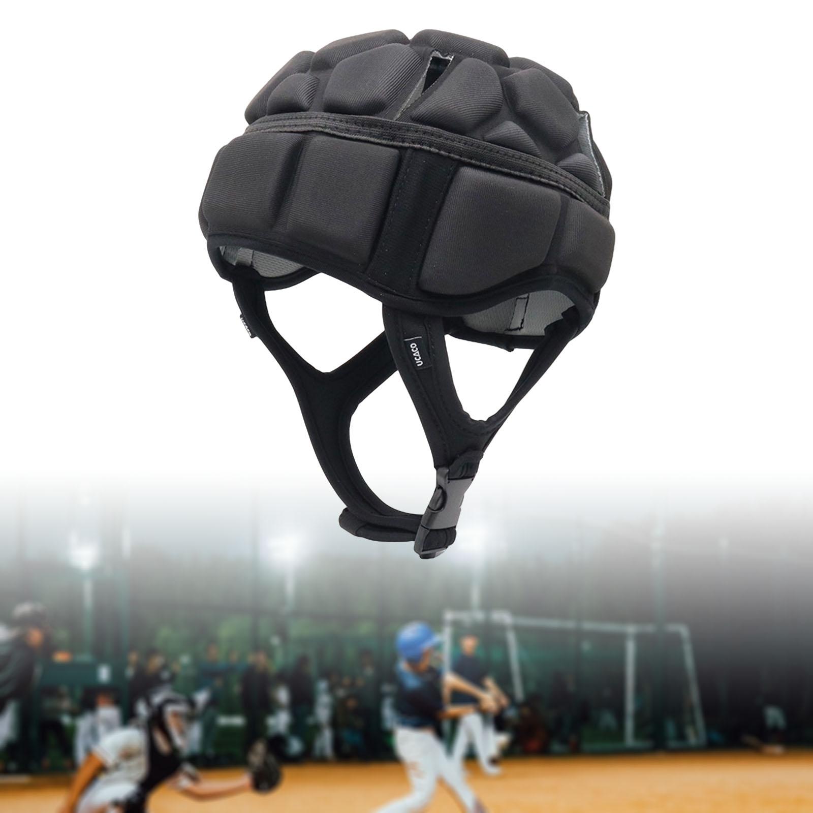 Adjustable Rugby Helmet Soccer Lightweight EVA Padded Shockproof Soft Black M