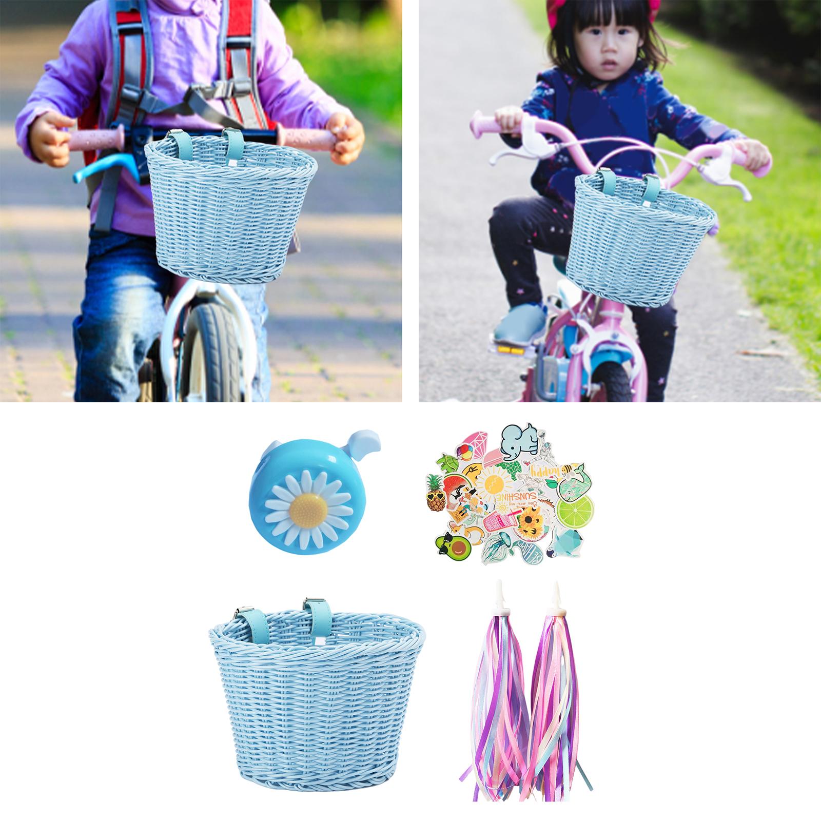 Bike Basket with Colored Tassel Cycling Accs Handmade Wicker for Adult Sky Blue