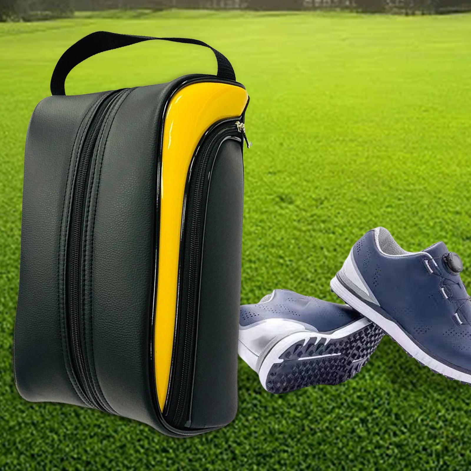 Golf Shoes Bag Deluxe Leather Outdoor Shoe Carry Bag Golf Gift for Men Women Yellow