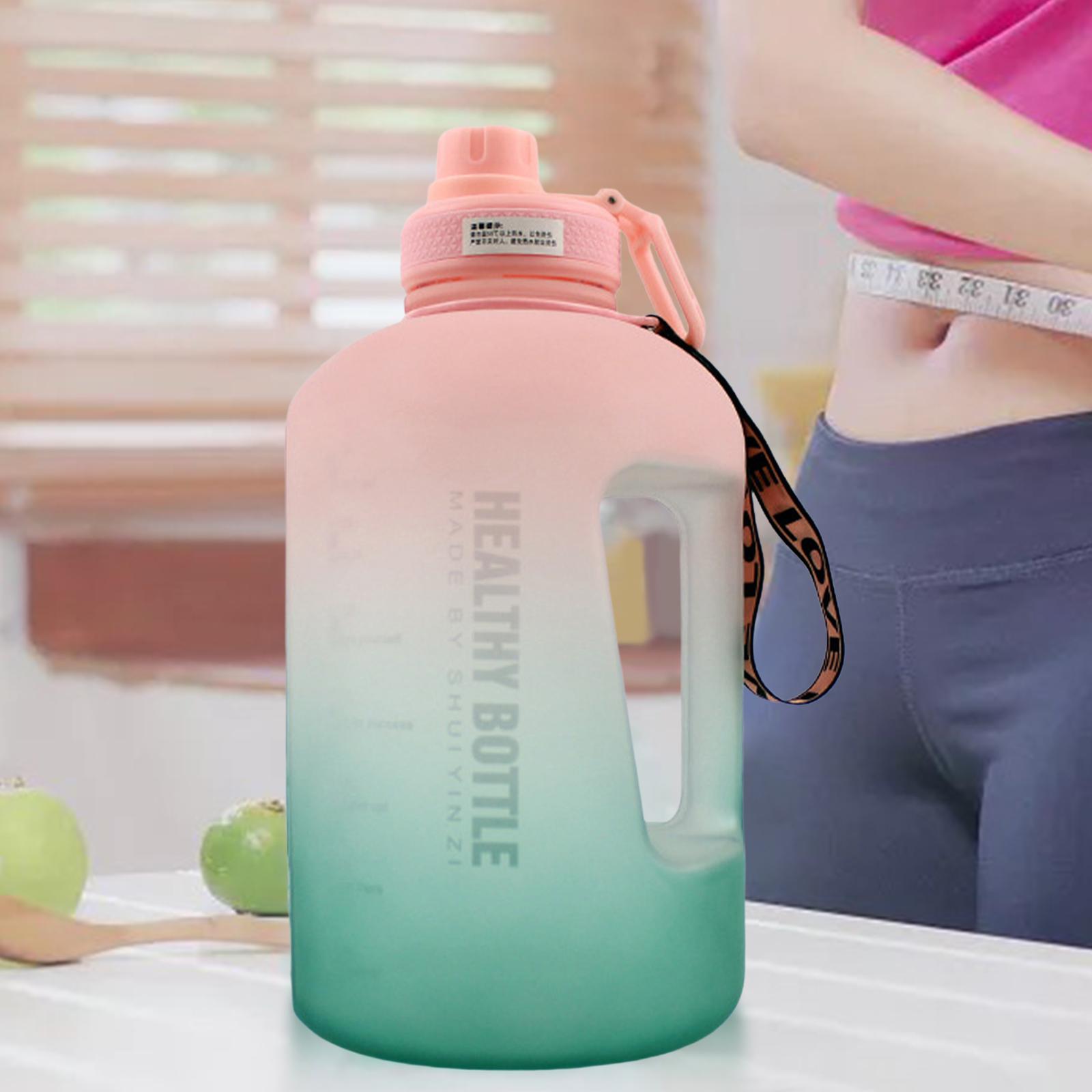 Reusable Water Bottle with Straw Sports Water Jug Time Marker Pink Green