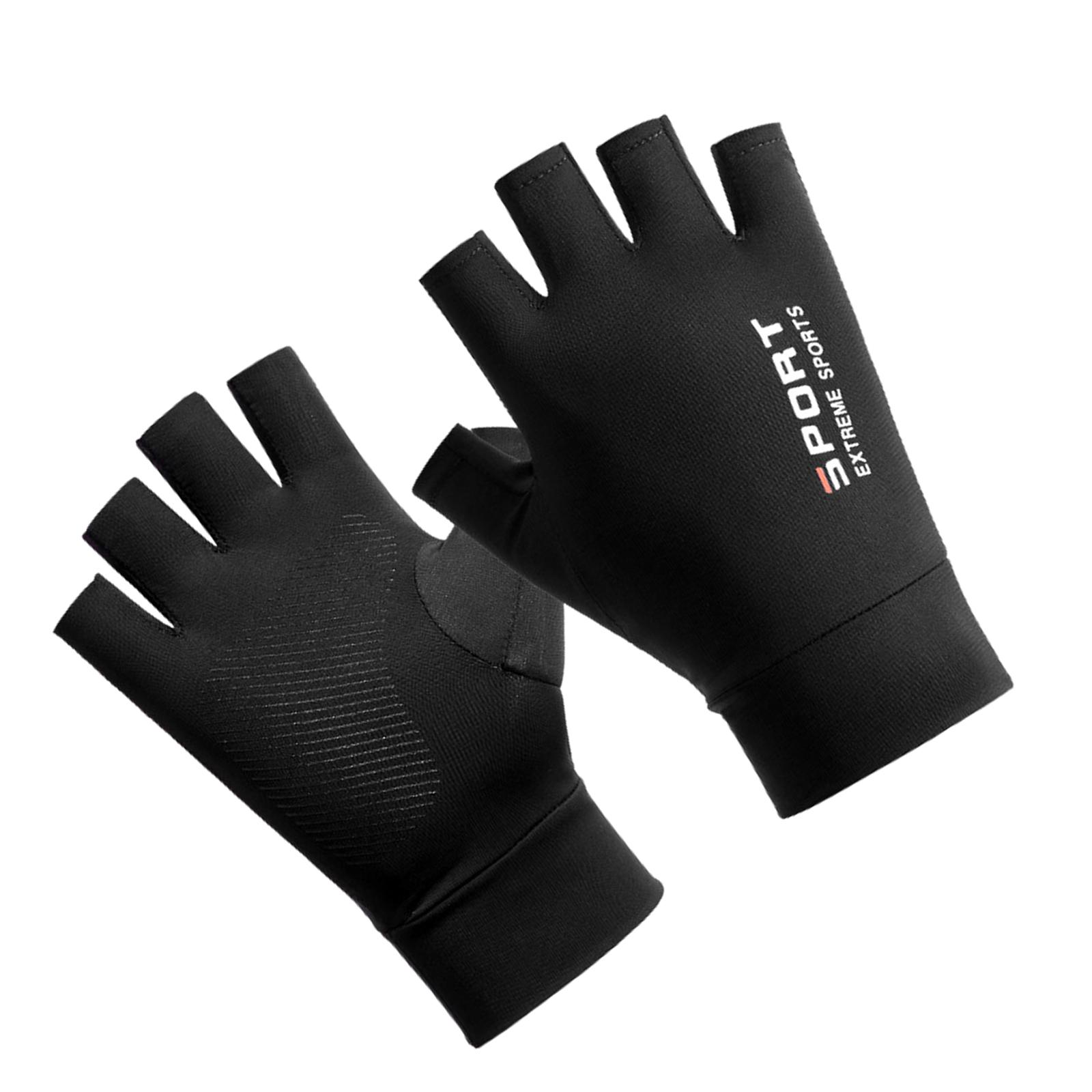 Men Ice Silk Gloves Summer Sun Protection Nonslip Fishing half finger black