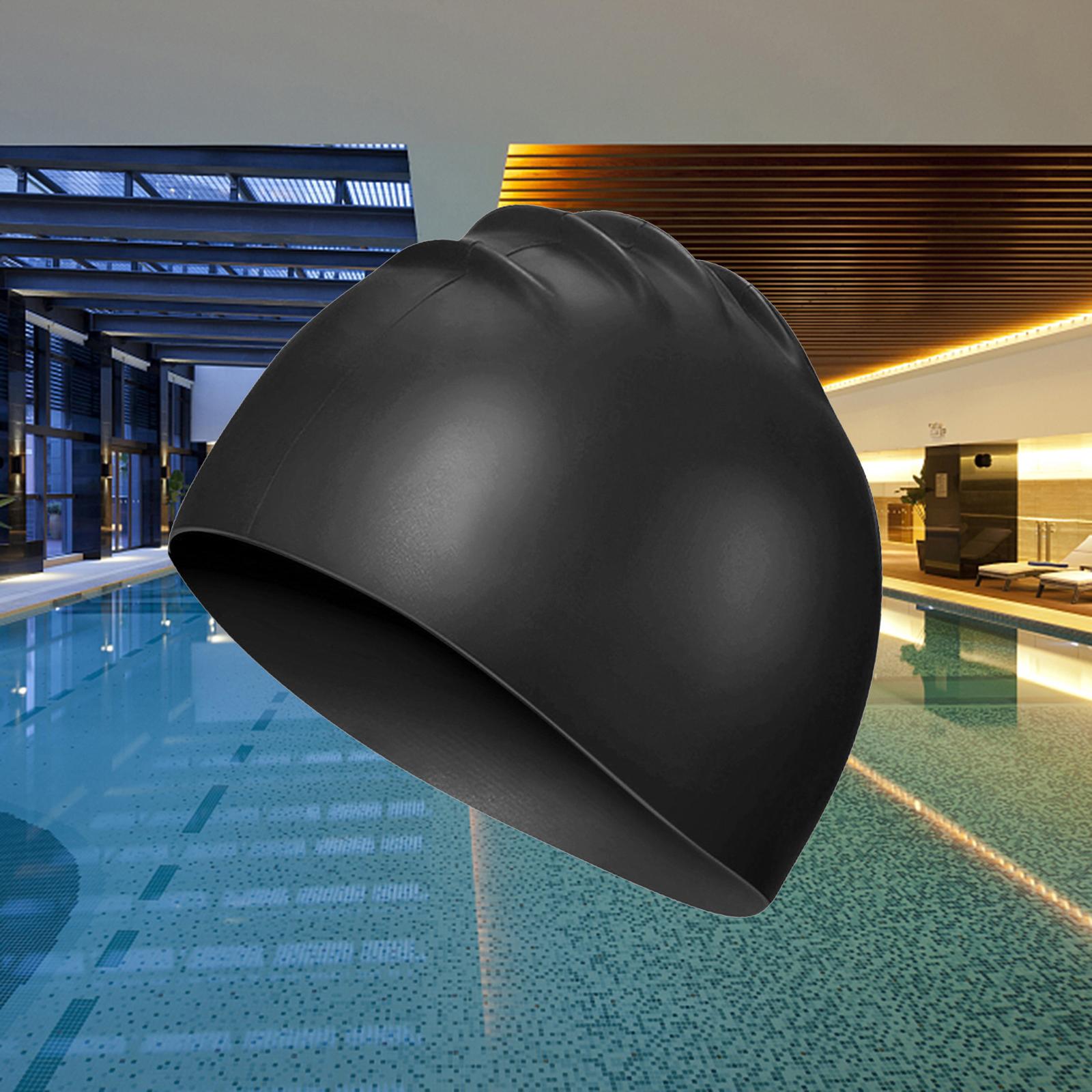 Swimming Caps Silicone Swim Hat Durable Waterproof Long Hair Unisex Black