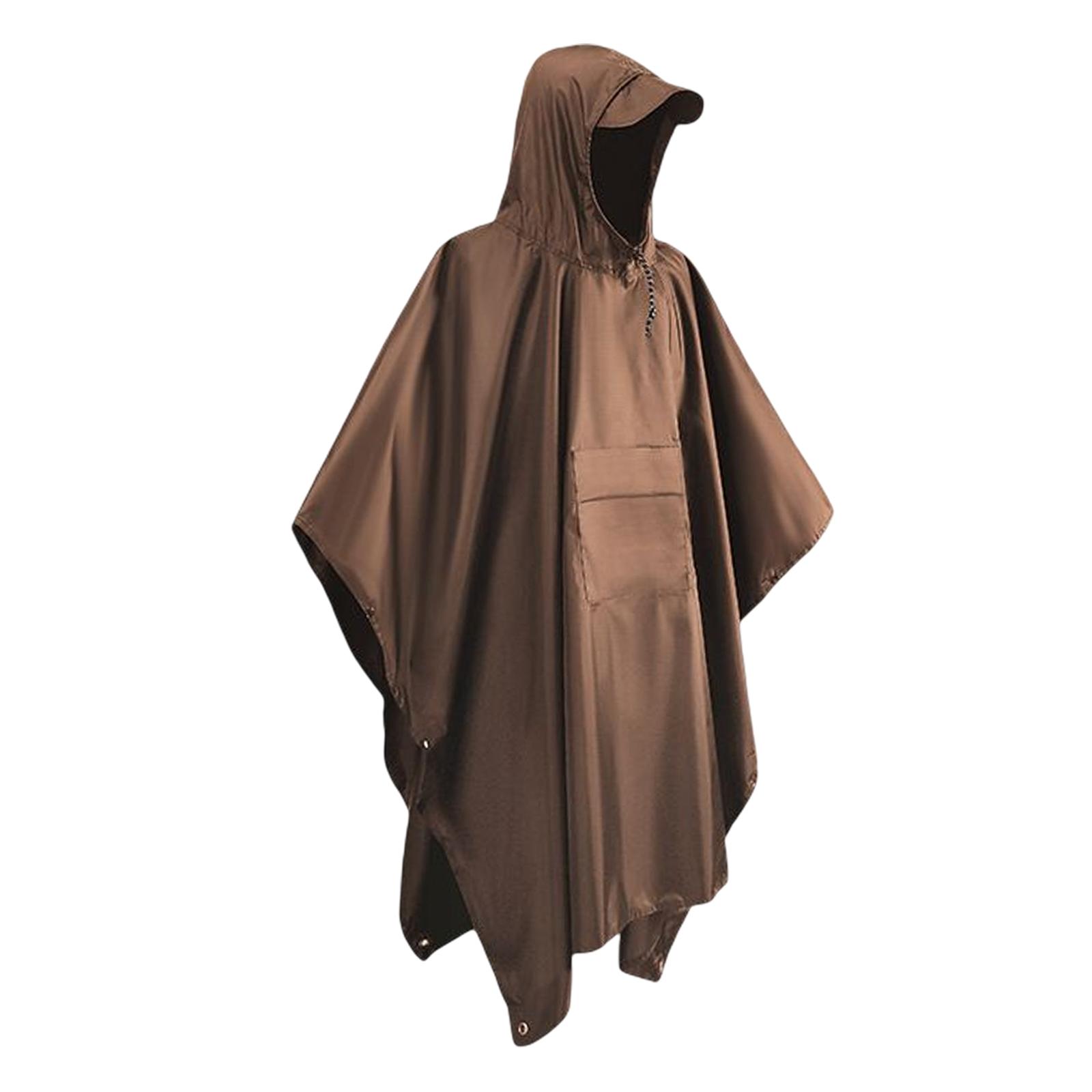 Wet Weather Rain Poncho with Pocket Reusable Adult Emergency Outdoor Brown