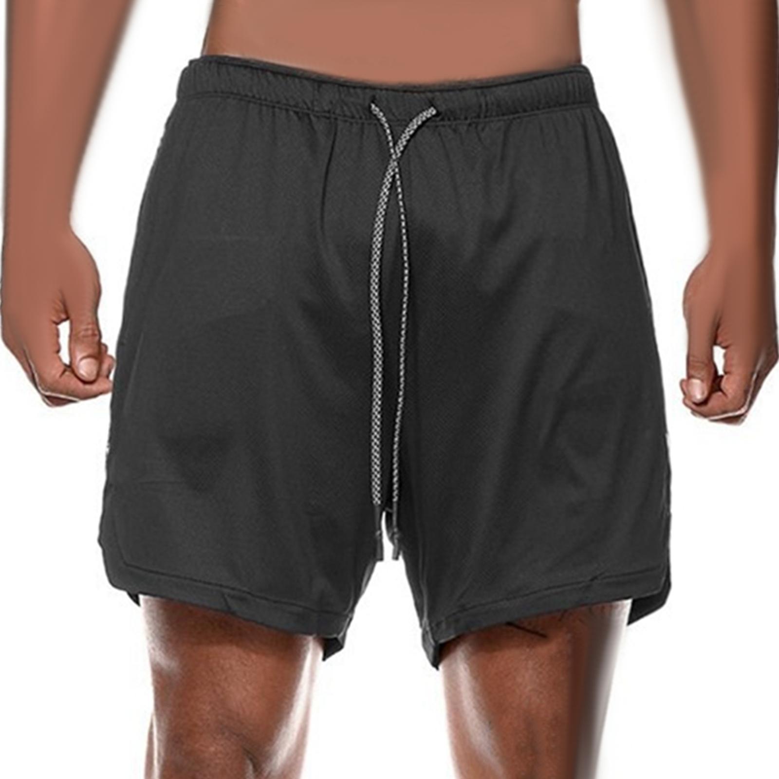 Men's 2 in 1 Running Shorts Summer Sports Shorts for Yoga Sports Training Black XL