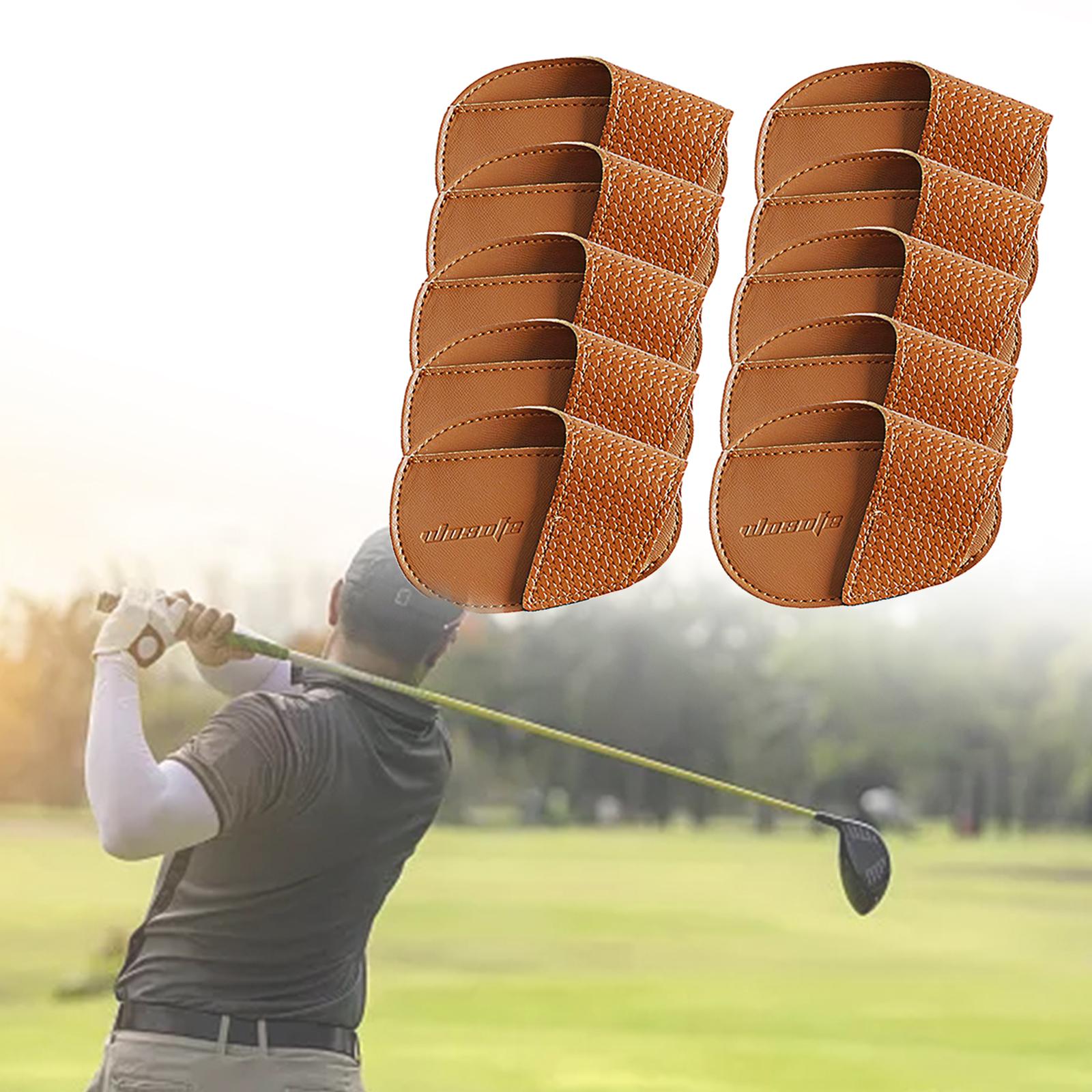 Golf Head Covers PU Portable Protector for Athlete Travel Golf Training Brown Large