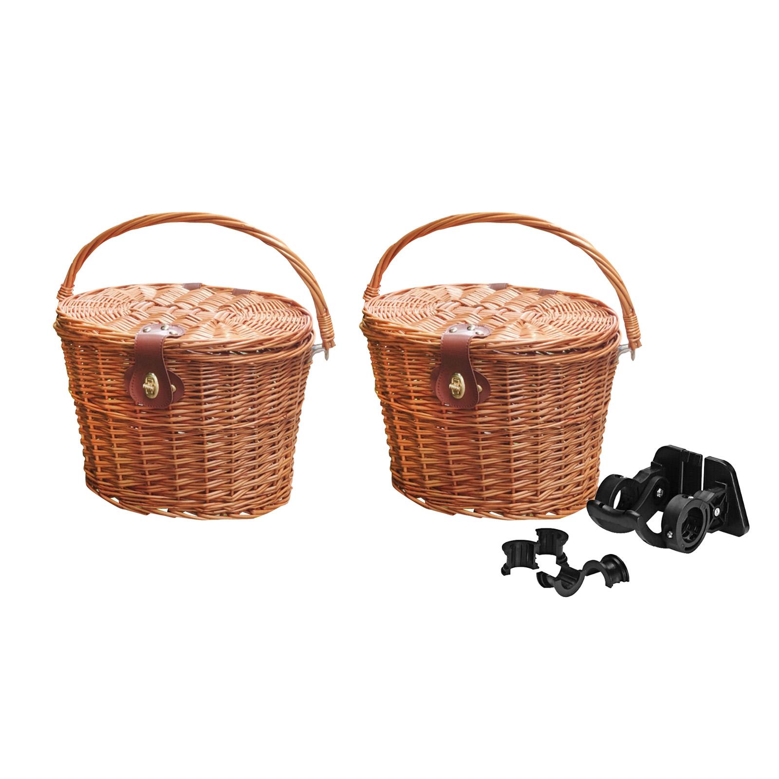 Bike Front Basket Handcraft Accessories Storage Knitting with Lid Rattan Brown