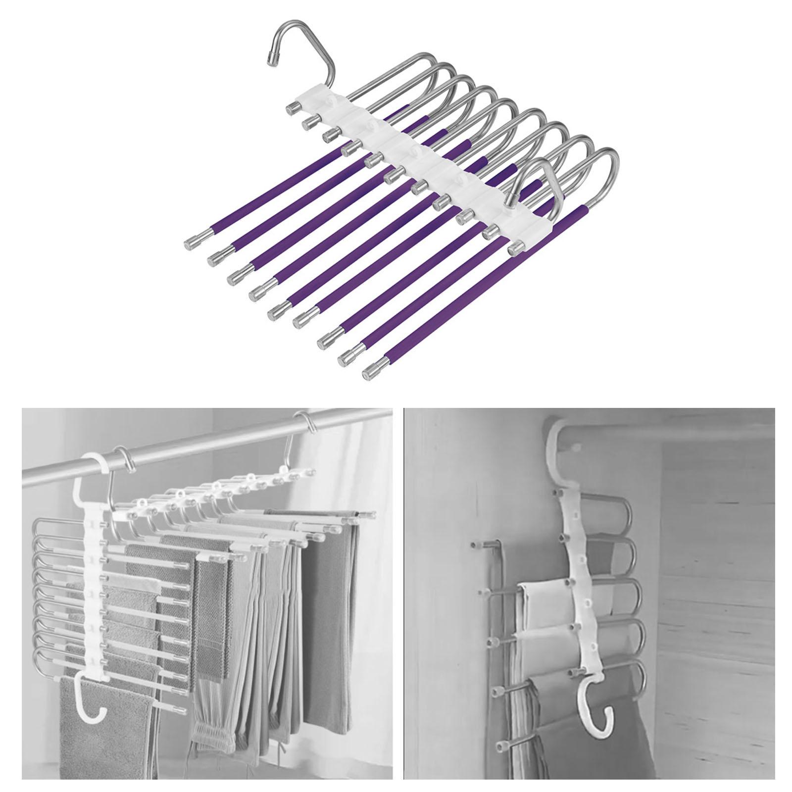 Multi Layer Folding Pants Hangers Slack Wardrobe Travel Hotel Hanging Rack Violet