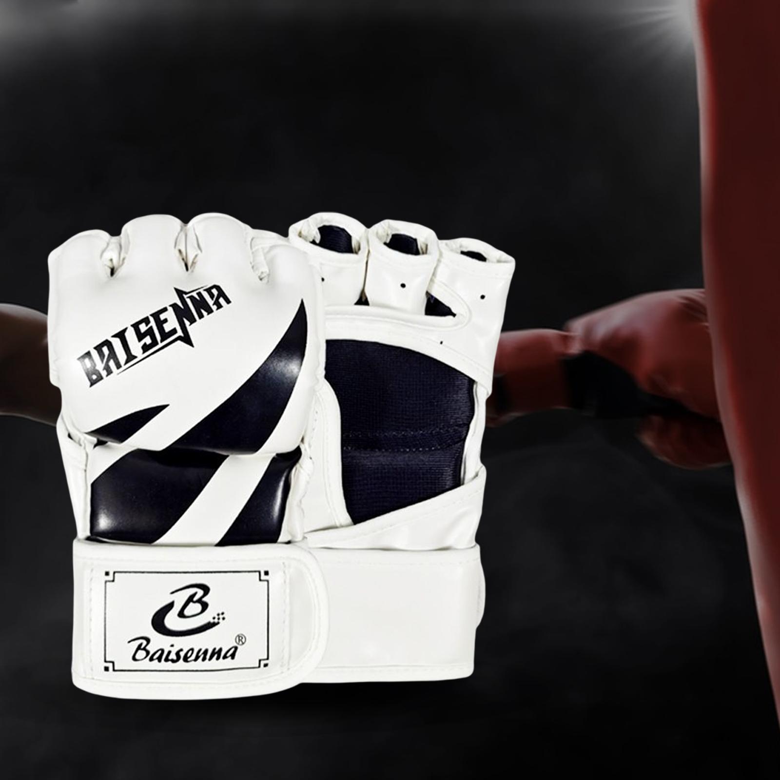 Mma Gloves Half Finger Training Boxing Gloves Hand Wraps Kick Boxing Gloves White Black