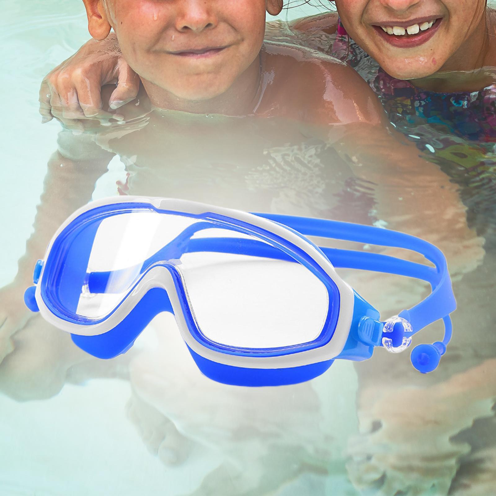 Kids Swim Goggles with Earplug Adjustable for Kids 6-14 Teenagers Boys Girls Dark Blue