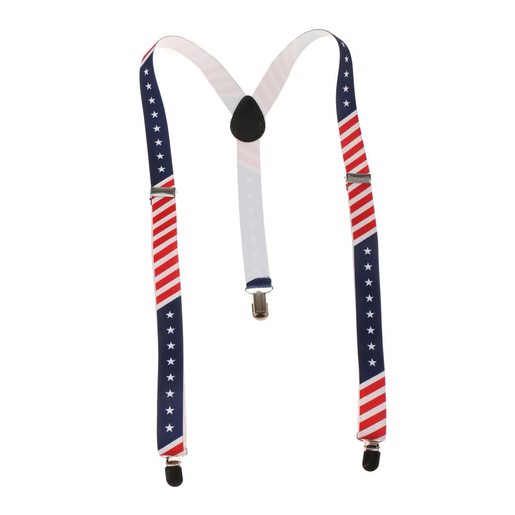 Unisex Adult Adjustable Suspender American Flag Stars Clip-on Braces #2