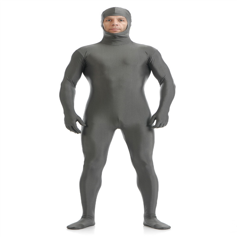 Open Face Lycra Zentai Spandex Catsuit Skin Tight Costume Dark Grey XXL