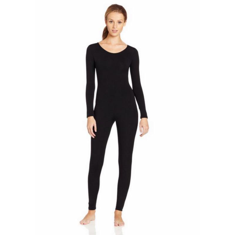 Womens Scoop Neck Long Sleeve Unitard Bodysuit Dance Costume XL black