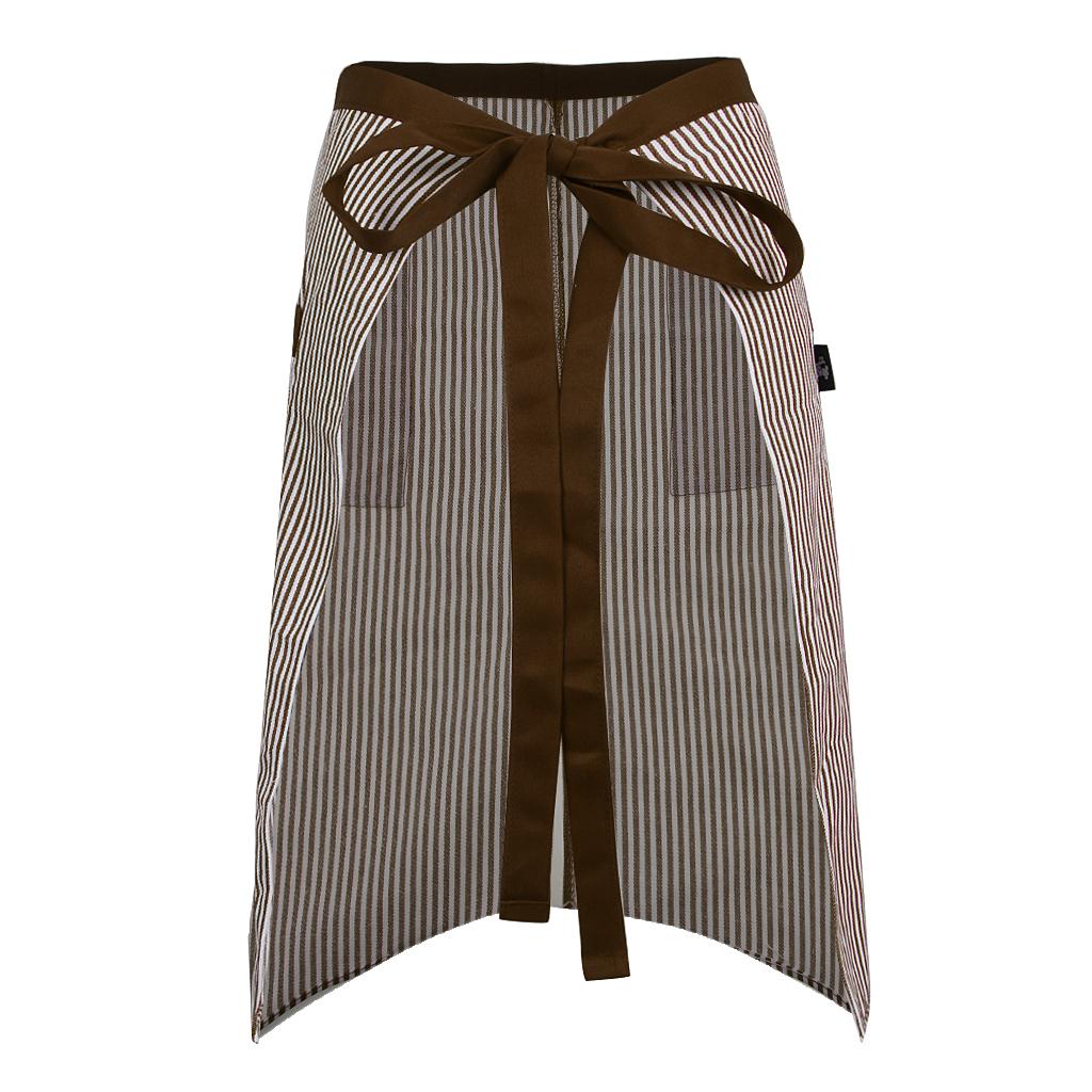 Unisex Striped Canvas Chef Long Apron Bistro Bar Waiters Half Waist Apron