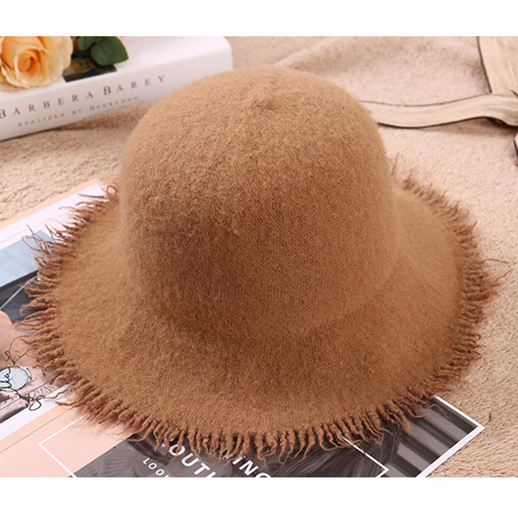 Women Vintage Wool Felt Wide Brim Winter Warm Fedora Hat   Light Coffee