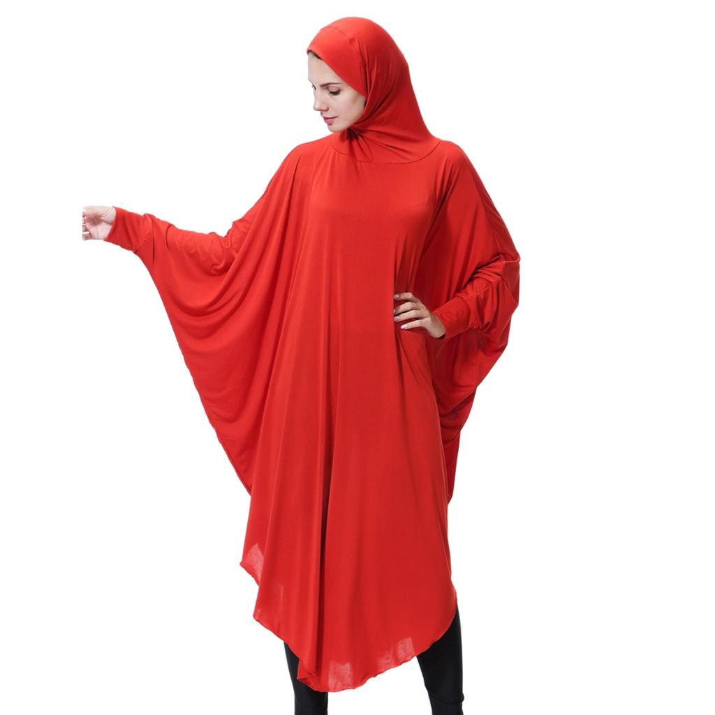 Arab Muslim Abaya One-piece Overhead Hijab Prayer Kaftan Robe Dress XL Red