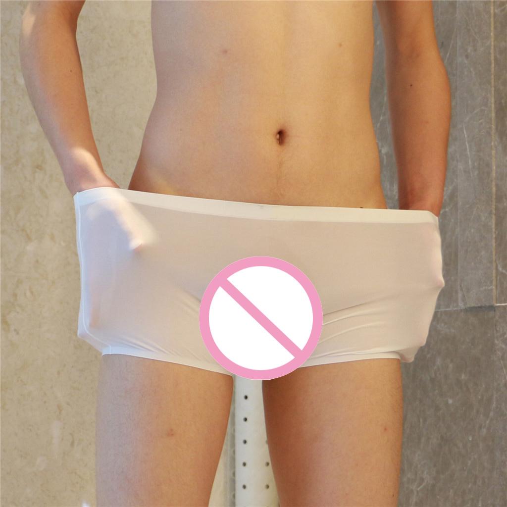 Mens Silk Underwear Sexy Seamless Boxer Briefs Short Leg XXL White