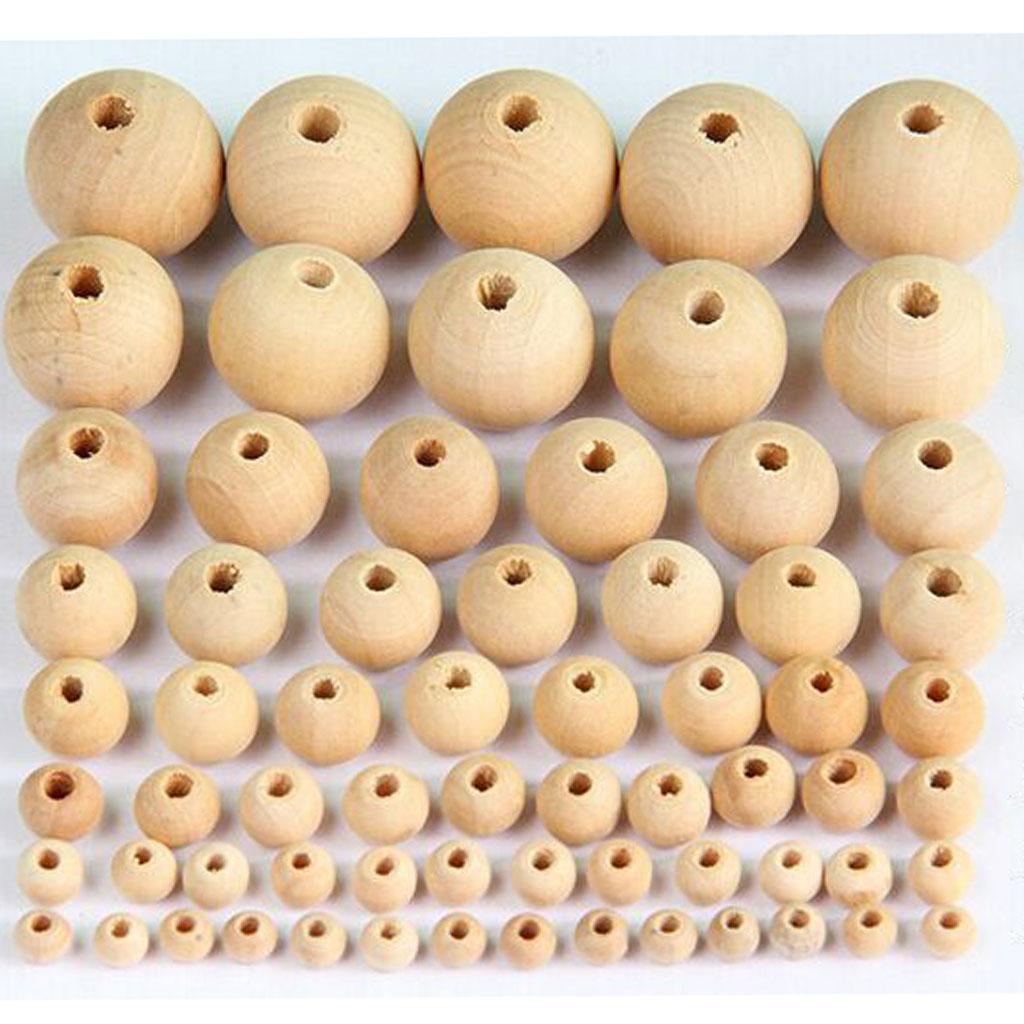 100Pcs Natural Unpainted Round Wooden Spacer Bead w/Hole Ball Jewellery Gift