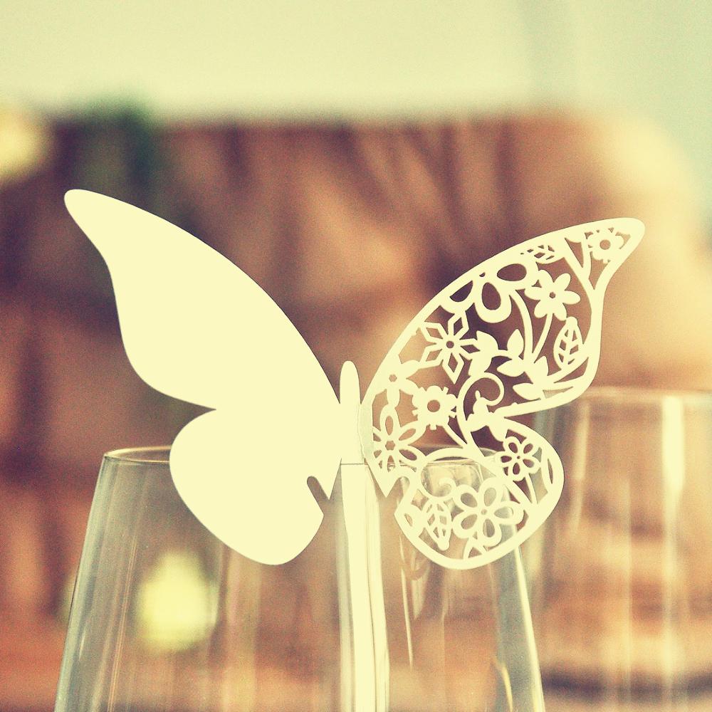 50 PCS Laser Cut Butterfly Wedding Reception Seating Table Cups Place Cards