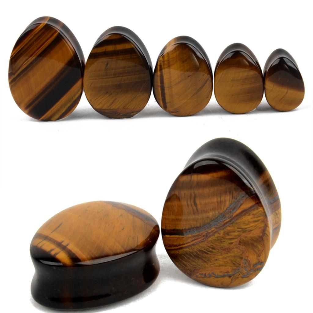 2xPair Ear Plug Ear Gauge Double Flared Body Jewelry 10mm Tigers eye