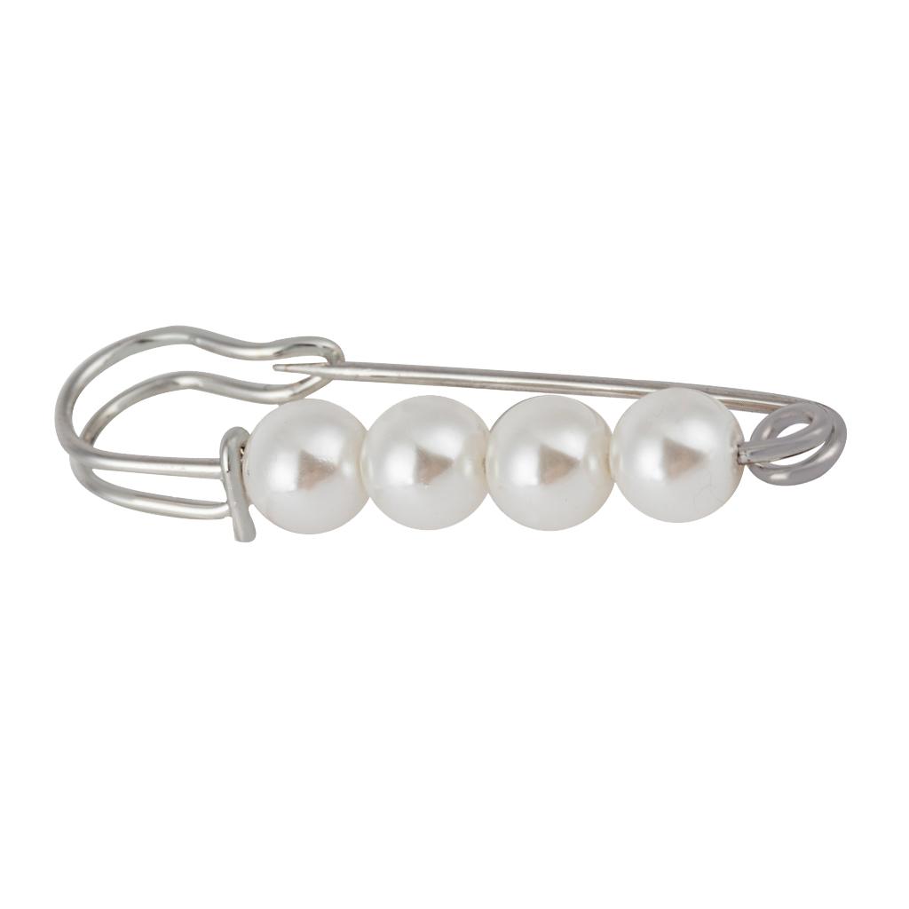 Faux Pearl Safety Pin Brooch