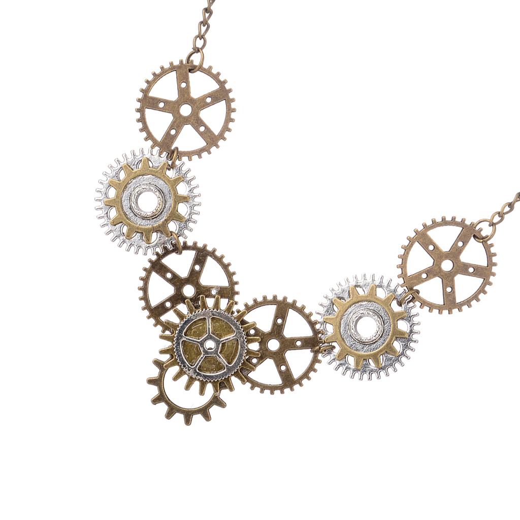 2xButterfly Feather Shaped Dangle Pendant Multigear Necklace Double Chains 10x8.5cm