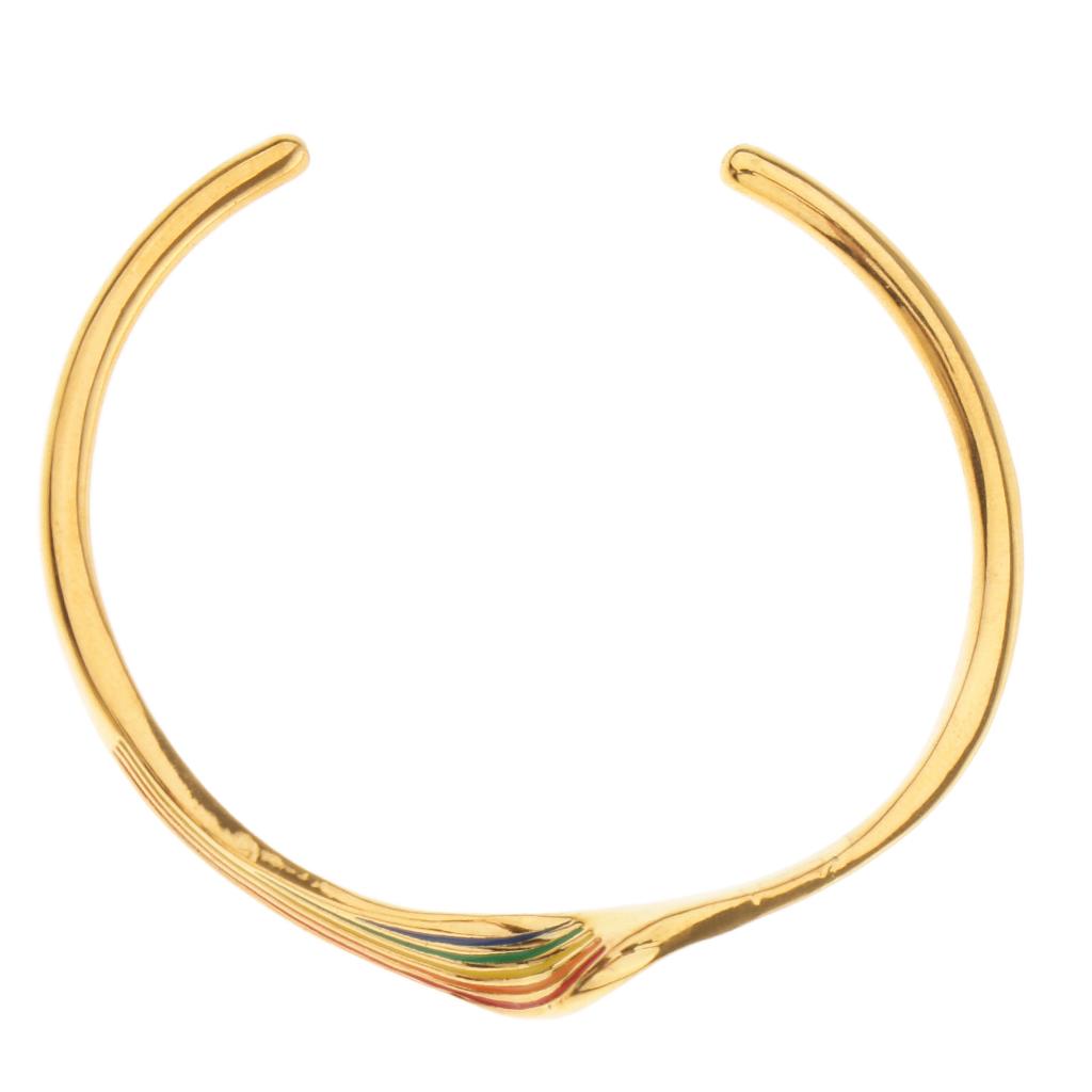 Modern Exaggerate Open End Cuff Wave Shaped Bracelet 6cm Gold-Rainbow