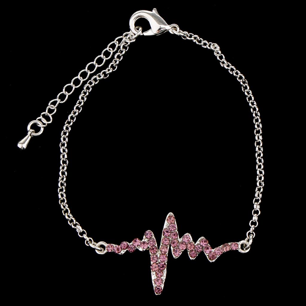 Novelty Heartbeat Bracelet Bangle Unisex Bangle Silver Chain Purple Crystal