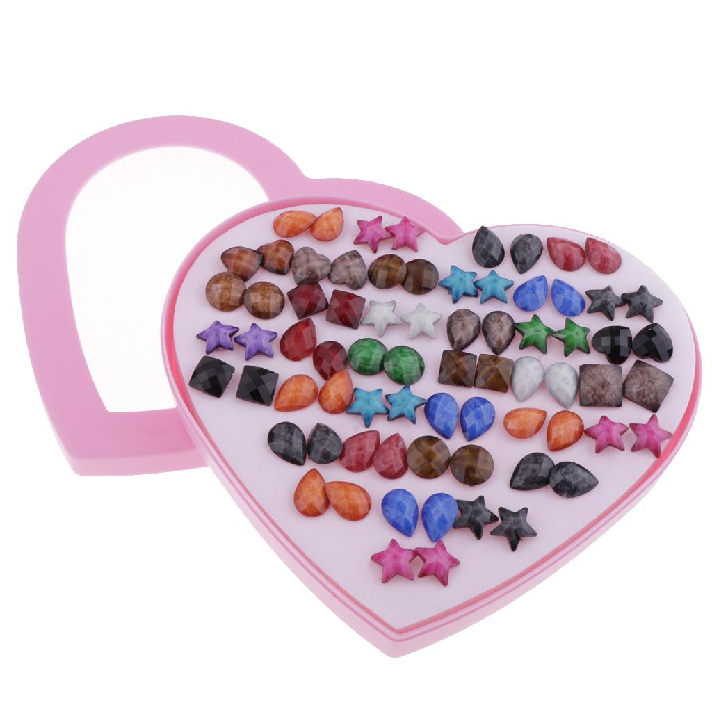 36 Pairs Resin Geometric Stud Earrings Set Girls Love Heart Box Organizer