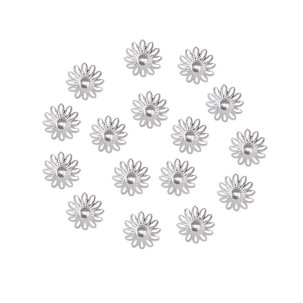 100 pcs 16mm Hollow Flower Bead Caps for Jewelry Making  Silver