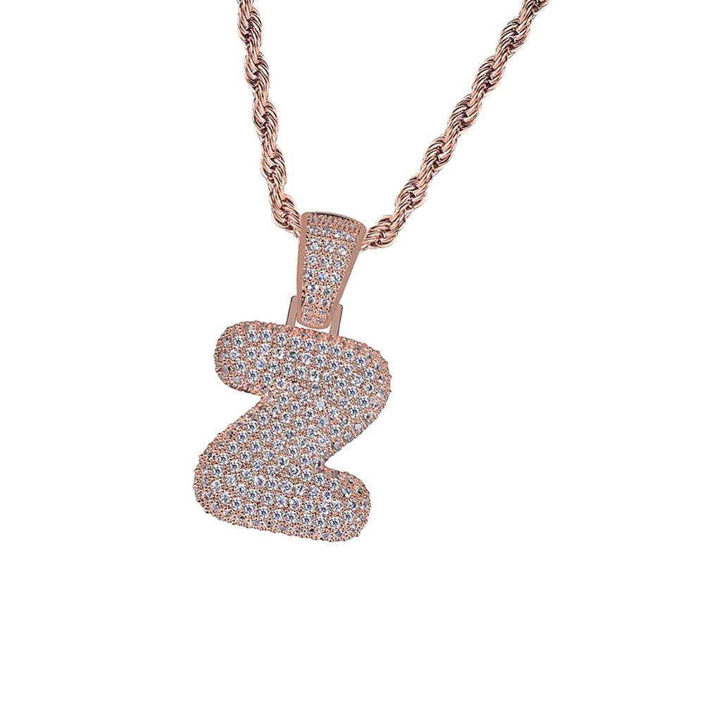 18k Golden Hip Hop  Zircon Letter Z Pendant Necklace Rose Gold