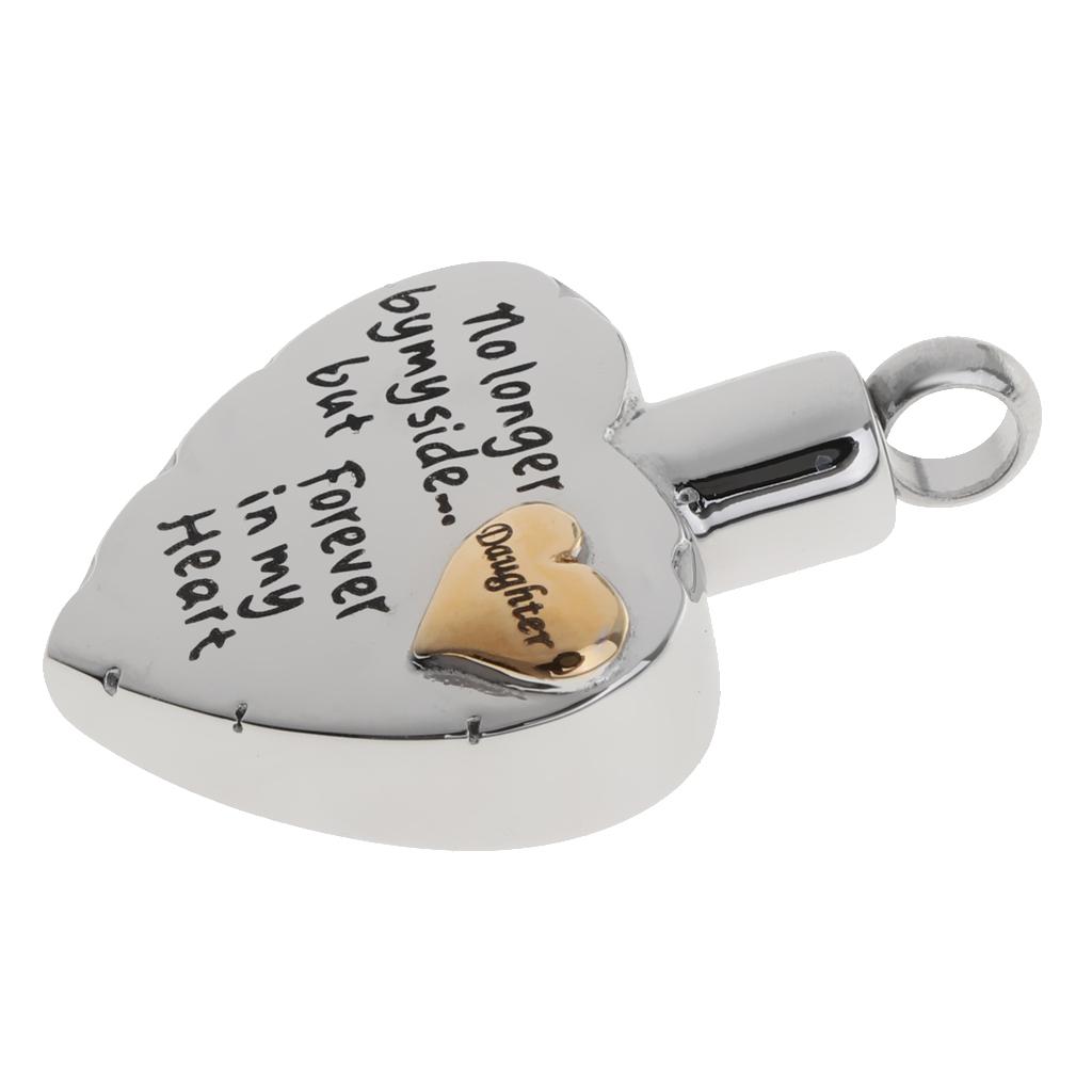Stainless Steel Love Heart Family Cremation Urn Pendant Keepsake Daughter