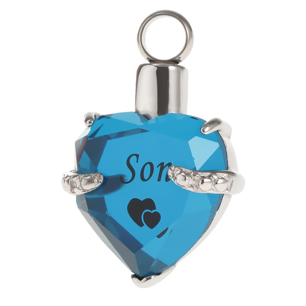 Love Heart Blue Crystal Urn Memorial Ash Keepsake Cremation Pendant son