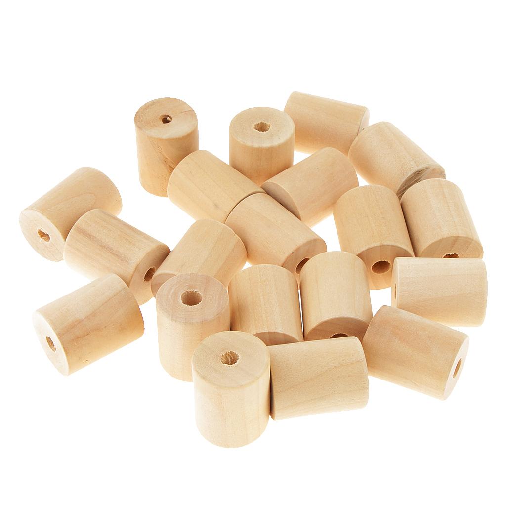 20 Pieces Wooden Beads Cylinder Unfinished Tube Bead DIY Crafts Toy  20x25mm