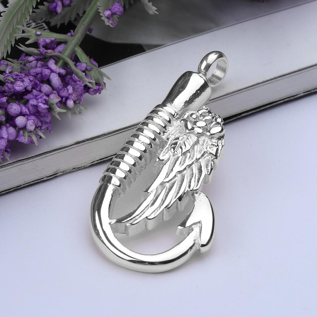 Stainless Steel Fish Hook Angel Wing Pendant Cremation Ashes Keepsake Silver