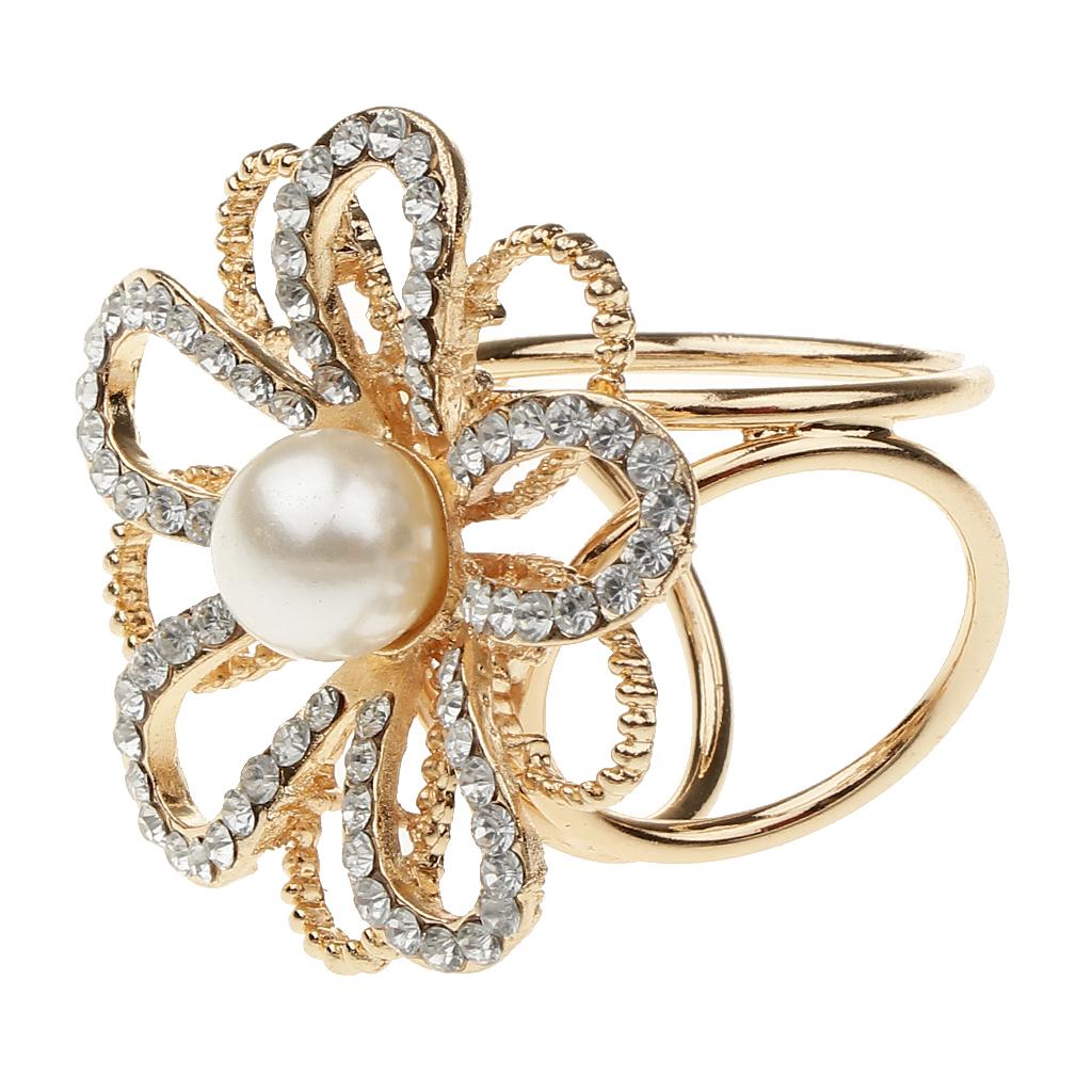 2xWomen's Faux Pearl Flower Rhinestone Flower Scarf Ring Buckle Clip Jewelry