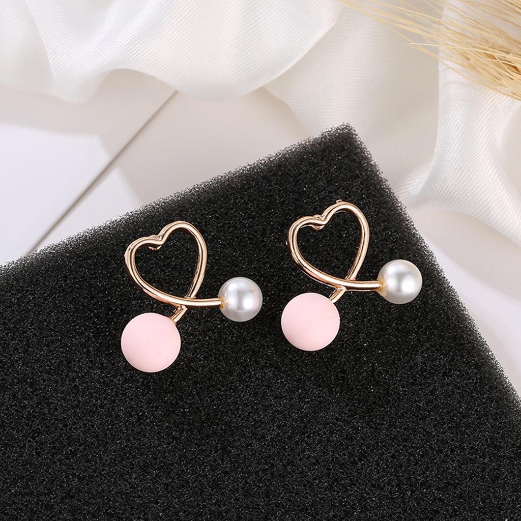 Cross Peach Heart Faux Pearl Sweet Style Stud Earrings Women Jewelry Gold